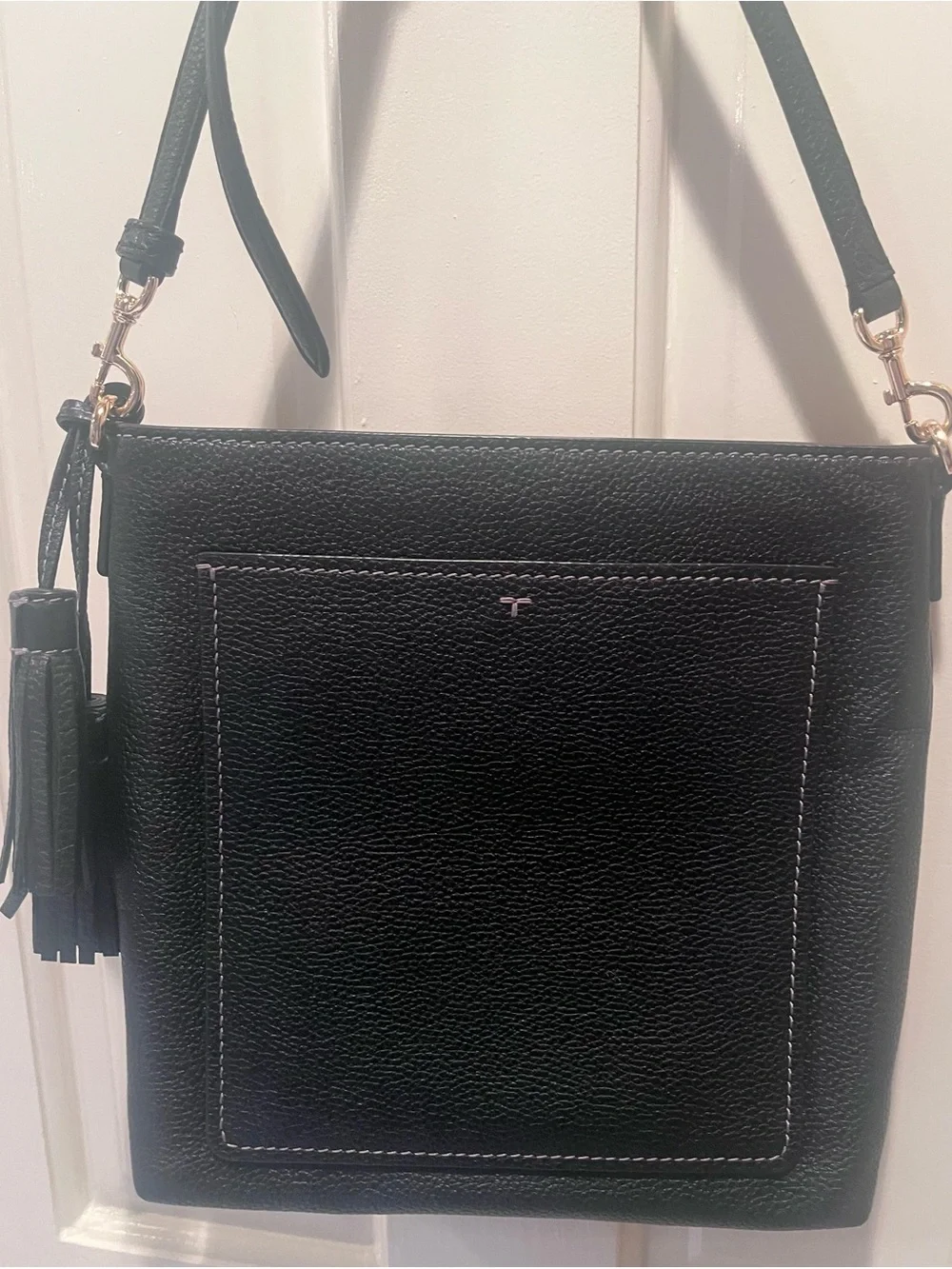 Tory Burch Black Pebbled Leather Crossbody with Tassel